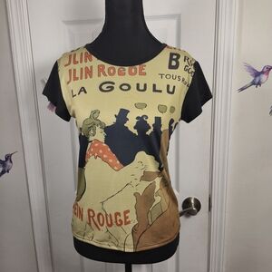 Y2K Ex Bleus Moulin Rouge La Goulue Poster Graphic Ringer Tee XL Art Nouveau
